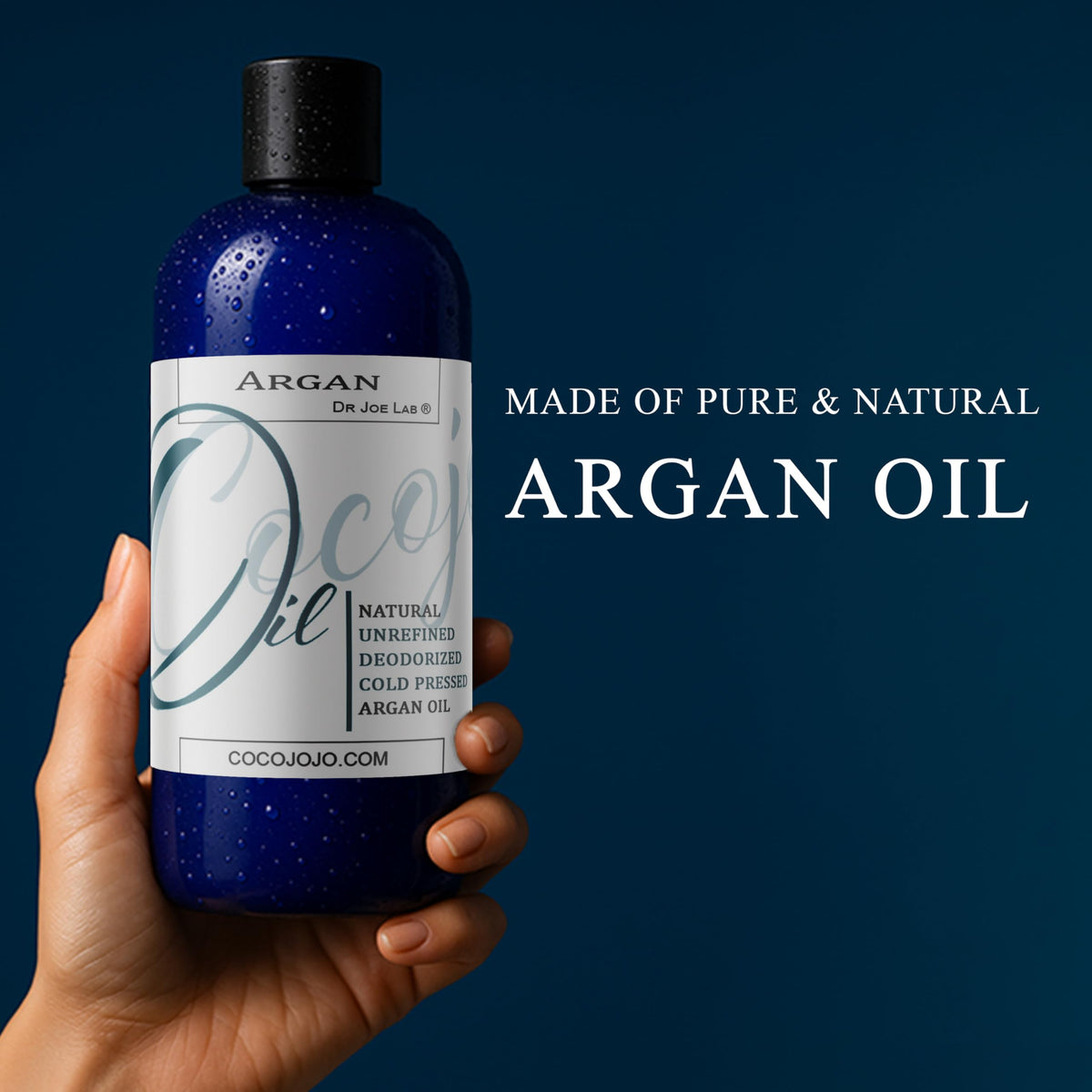 Cocojojo deodorized argan oil bottle for face nourishes skin with lightweight moisture.