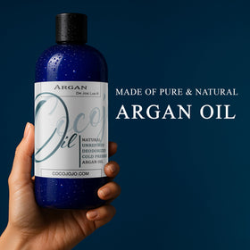 Cocojojo deodorized argan oil bottle for face nourishes skin with lightweight moisture.
