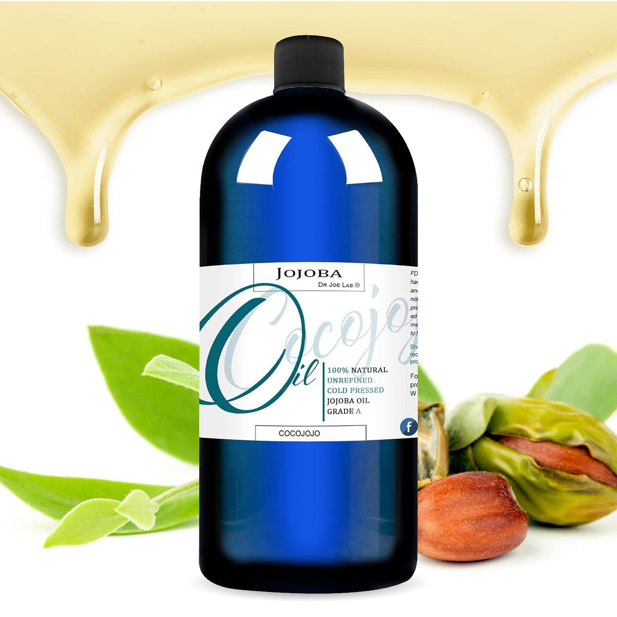 cocojojo Jojoba Oil bottle emphasizes 32 oz size for daily hair and skin care.
