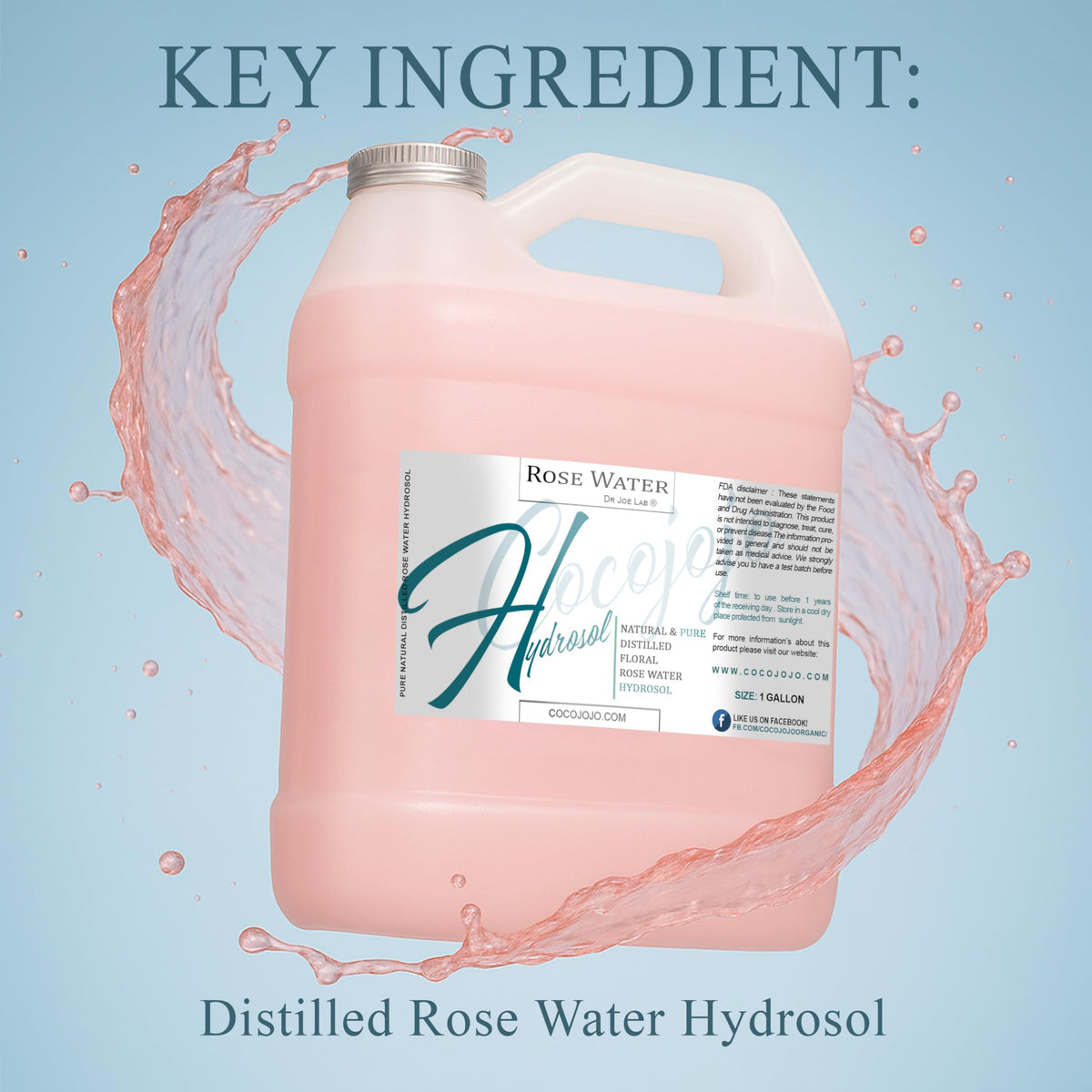 COCOJOJO Rose Hydrosol Mist on the face for refreshing hydration.