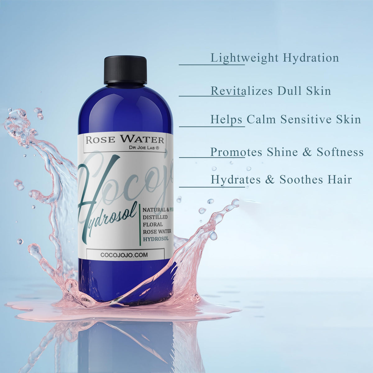 Hands spritz Cocojojo Rose Hydrosol to refresh and hydrate skin mid-day.
