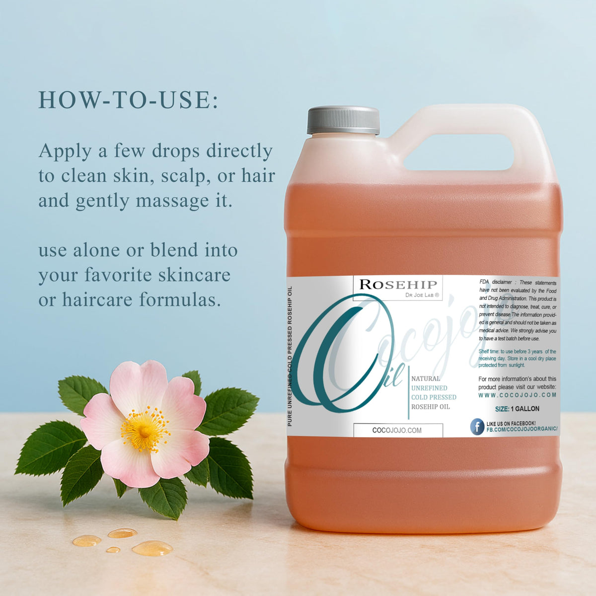 Cocojojo Rosehip Oil texture spill displaying rich, fast-absorbing oil