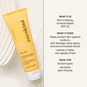 Cocokind Daily SPF bottle close-up showing unscented formula