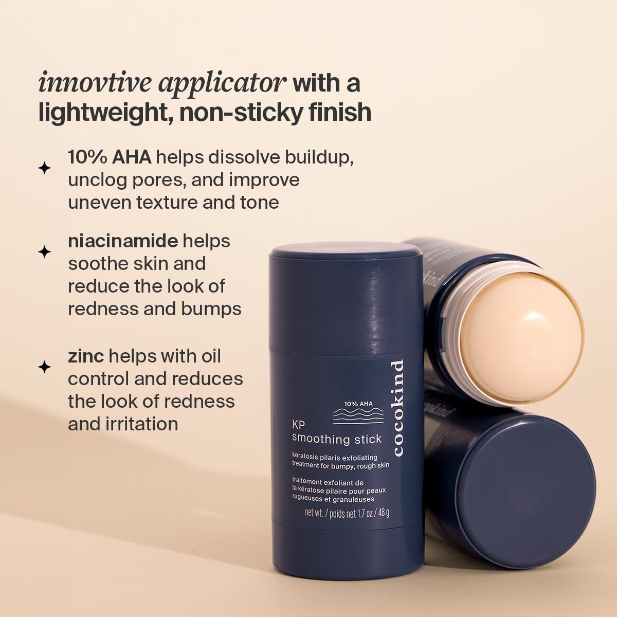 Cocokind KP Smoothing Stick ingredients include Niacinamide and Zinc PCA for calm