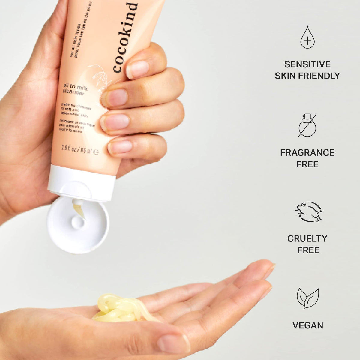 Cocokind Oil to Milk Face Wash delivers a hydrated, soft finish after cleansing.