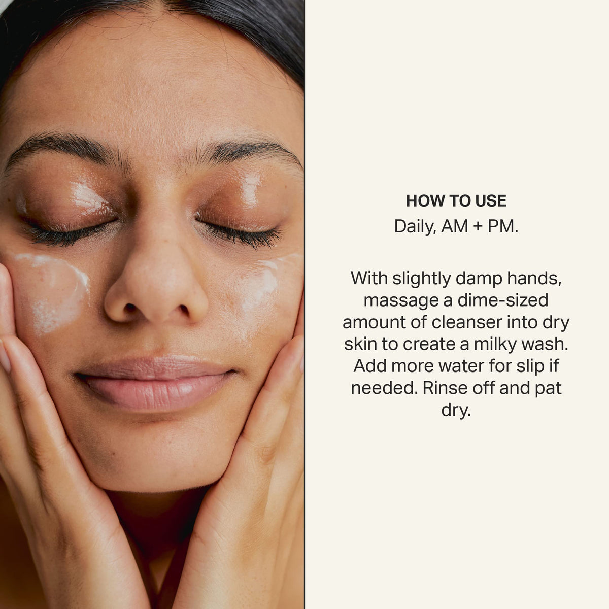 Cocokind Oil to Milk Face Wash shows makeup removal in a rinse-ready stage.