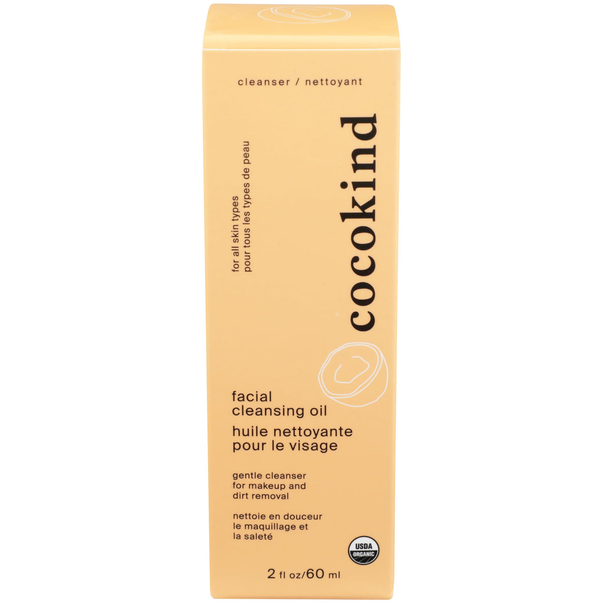 Cocokind Organic Cleansing Oil bottle close-up shows makeup removal capability