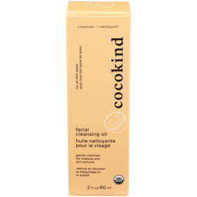 Cocokind Organic Cleansing Oil bottle close-up shows makeup removal capability