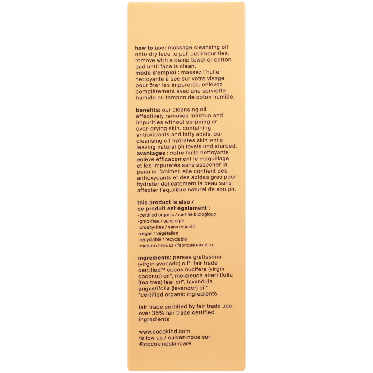 Cocokind Organic Cleansing Oil ingredients highlight clean, gentle formula for all skin types
