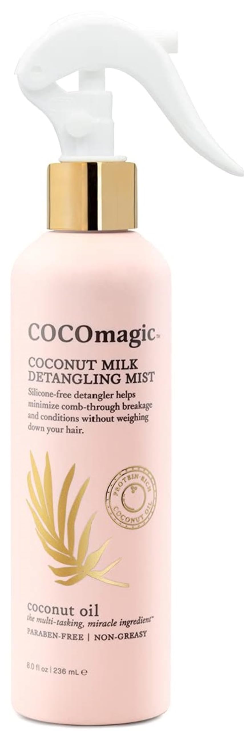 Cocomagic Coconut Milk Detangling Mist bottle front highlights hydration for detangling