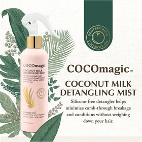 Ingredients image highlights coconut milk and oil for moisture