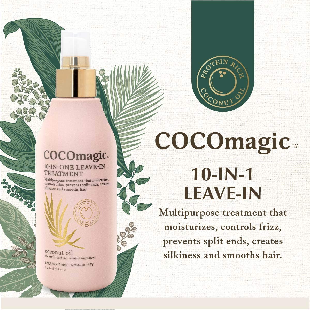 Cocomagic coconut oil and botanicals highlight nourishing ingredients for softness