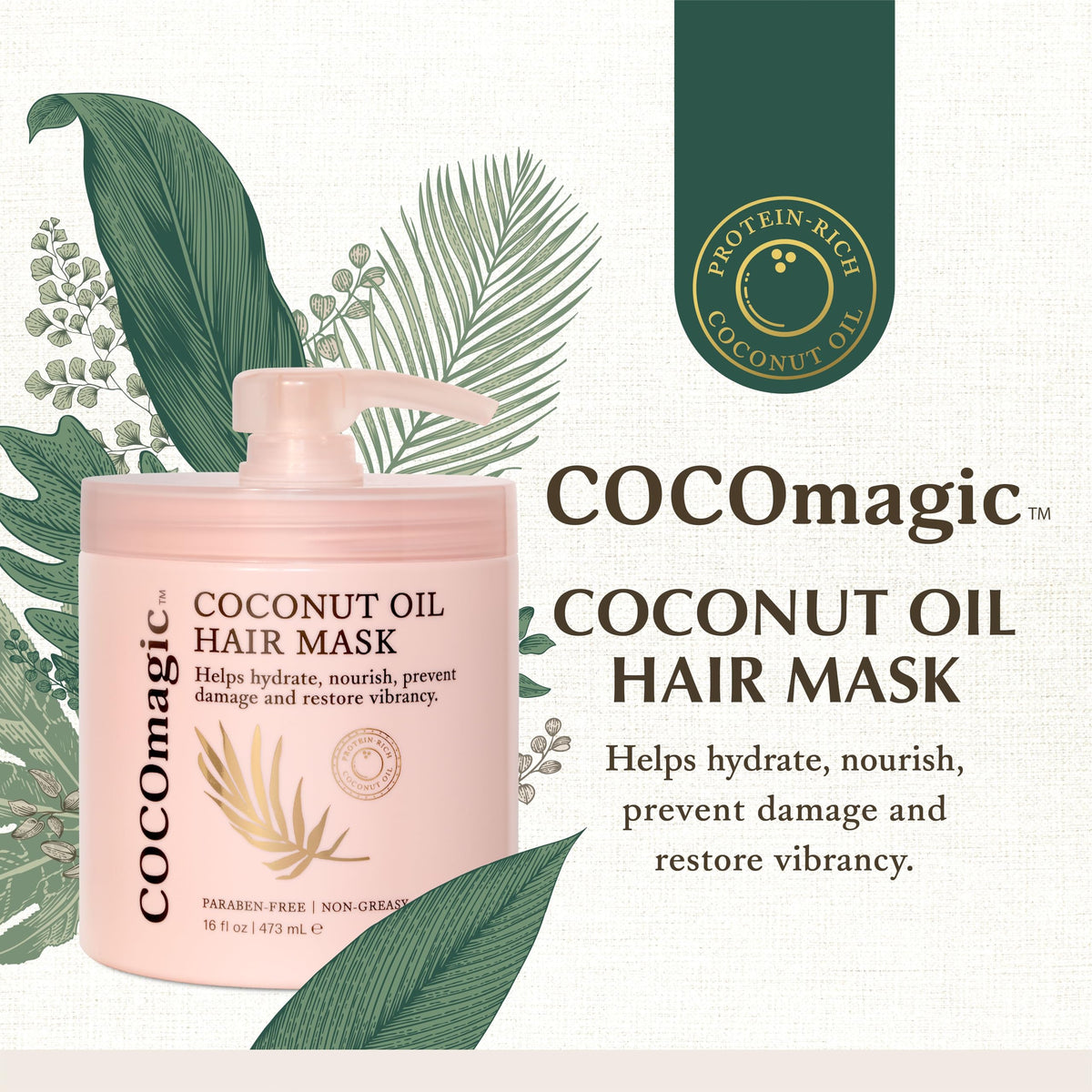 Cocomagic Coconut Oil Hair Mask ingredient blend with bamboo, chamomile, green tea and ginseng
