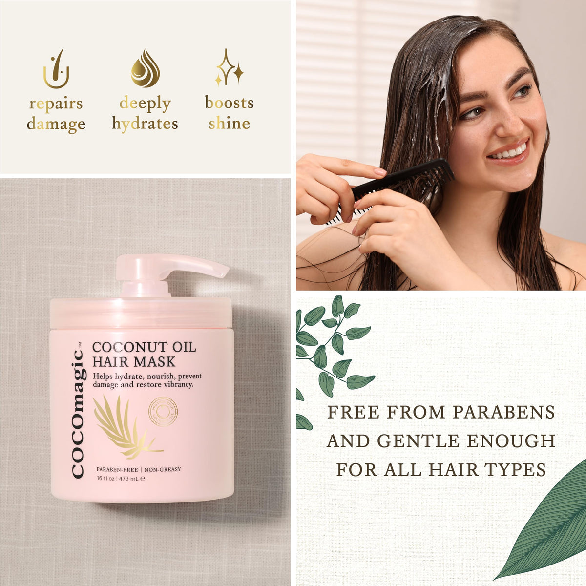 Cocomagic hair mask in action delivering frizz control and hydration