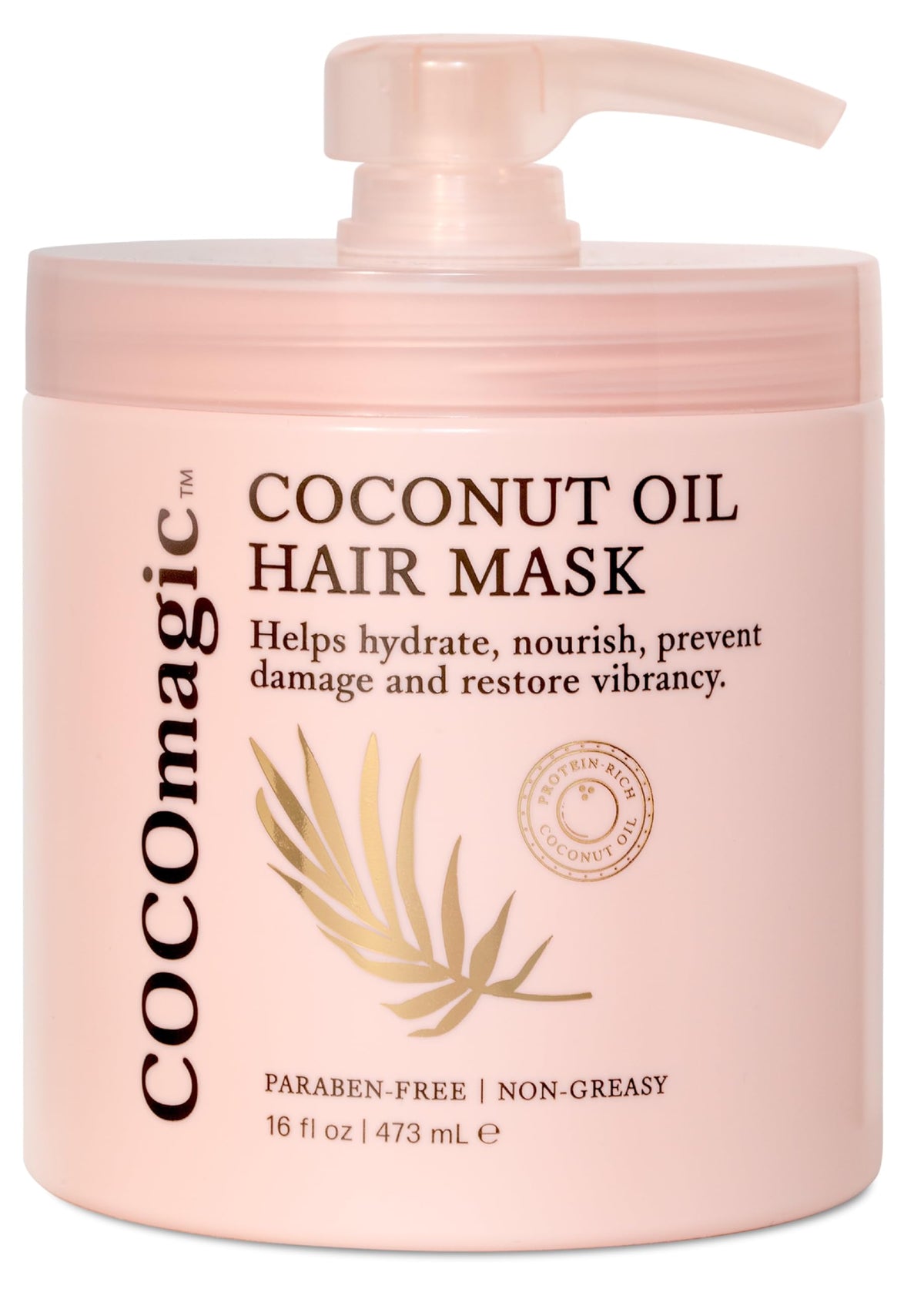 Cocomagic Coconut Oil Hair Mask bottle and packaging highlighting hydration for all hair types