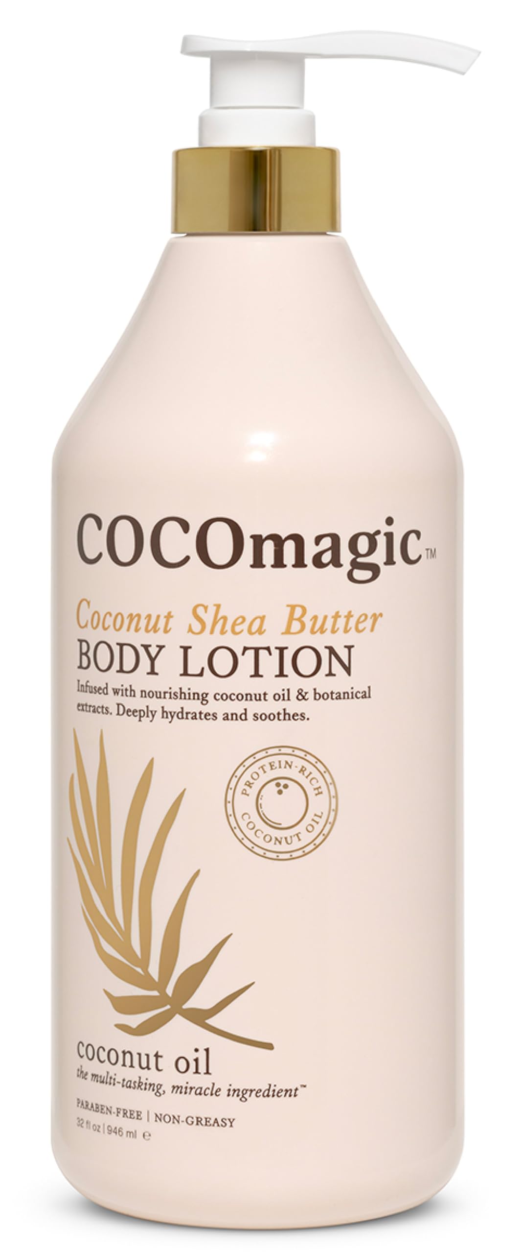 Cocomagic Coconut Shea Butter Lotion bottle front highlighting rich hydration for daily use.