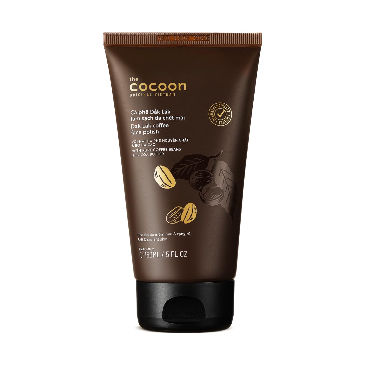 COCOONORIGINAL Vietnam Coffee Face Scrub bottle demonstrates gentle exfoliation for smooth skin