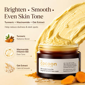 COCOONORIGINAL turmeric face mask jar close-up highlighting rich clay texture for brightening