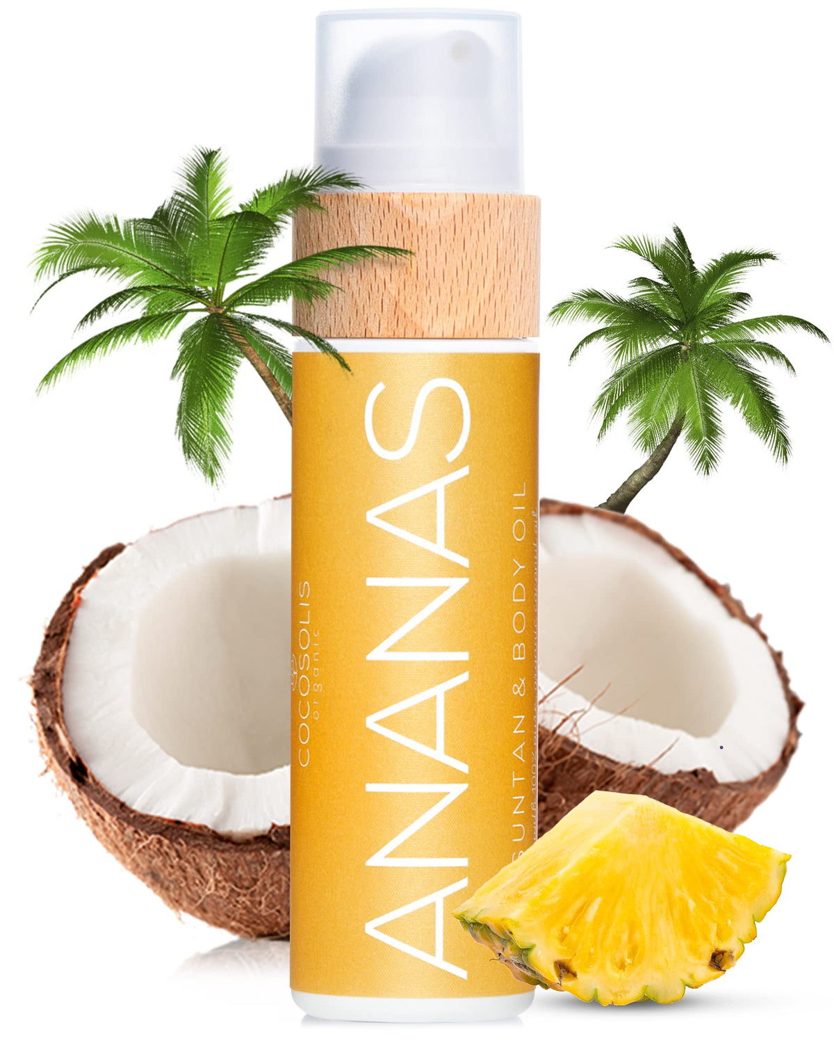 COCOSOLIS ANANAS tanning-lotion bottle with pineapple scent for quick, even tanning.