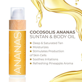 COCOSOLIS ANANAS hand applying lotion for a sun-kissed glow.
