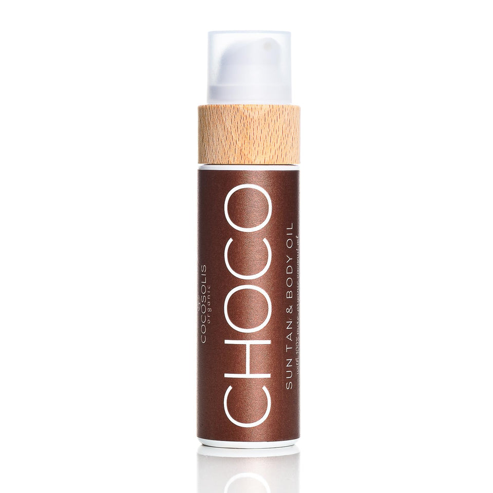COCOSOLIS CHOCO suntan oil bottle ready for quick, smooth tanning