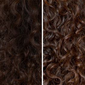 Humidity day close-up showing frizz control with COCUNAT Curl Booster Gel.