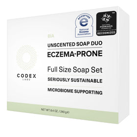 Codex Labs Eczema Soap unscented bar closeup shows creamy lather for delicate skin