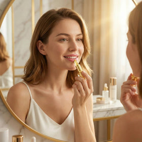 Does not settle into lip lines, leaves defined edge.