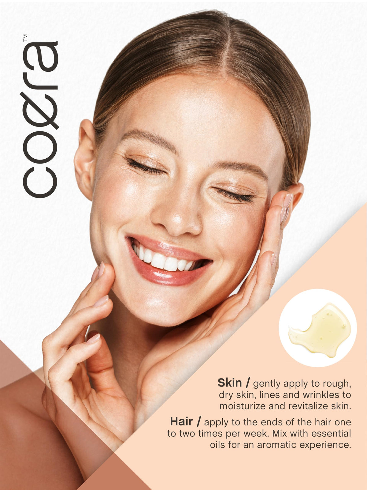 Coera Camellia Seed Oil ingredient panel highlights gluten-free non-GMO formula.