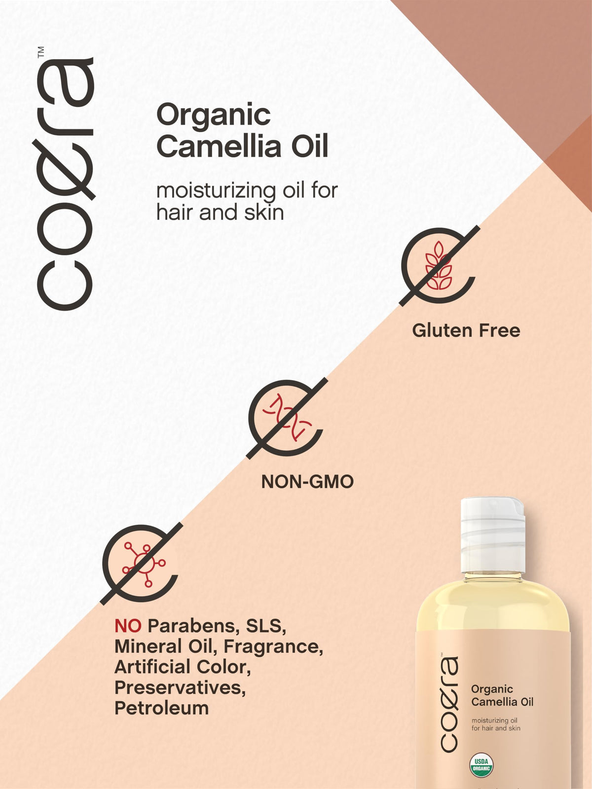 Coera Camellia Seed Oil on skin provides lightweight moisture.