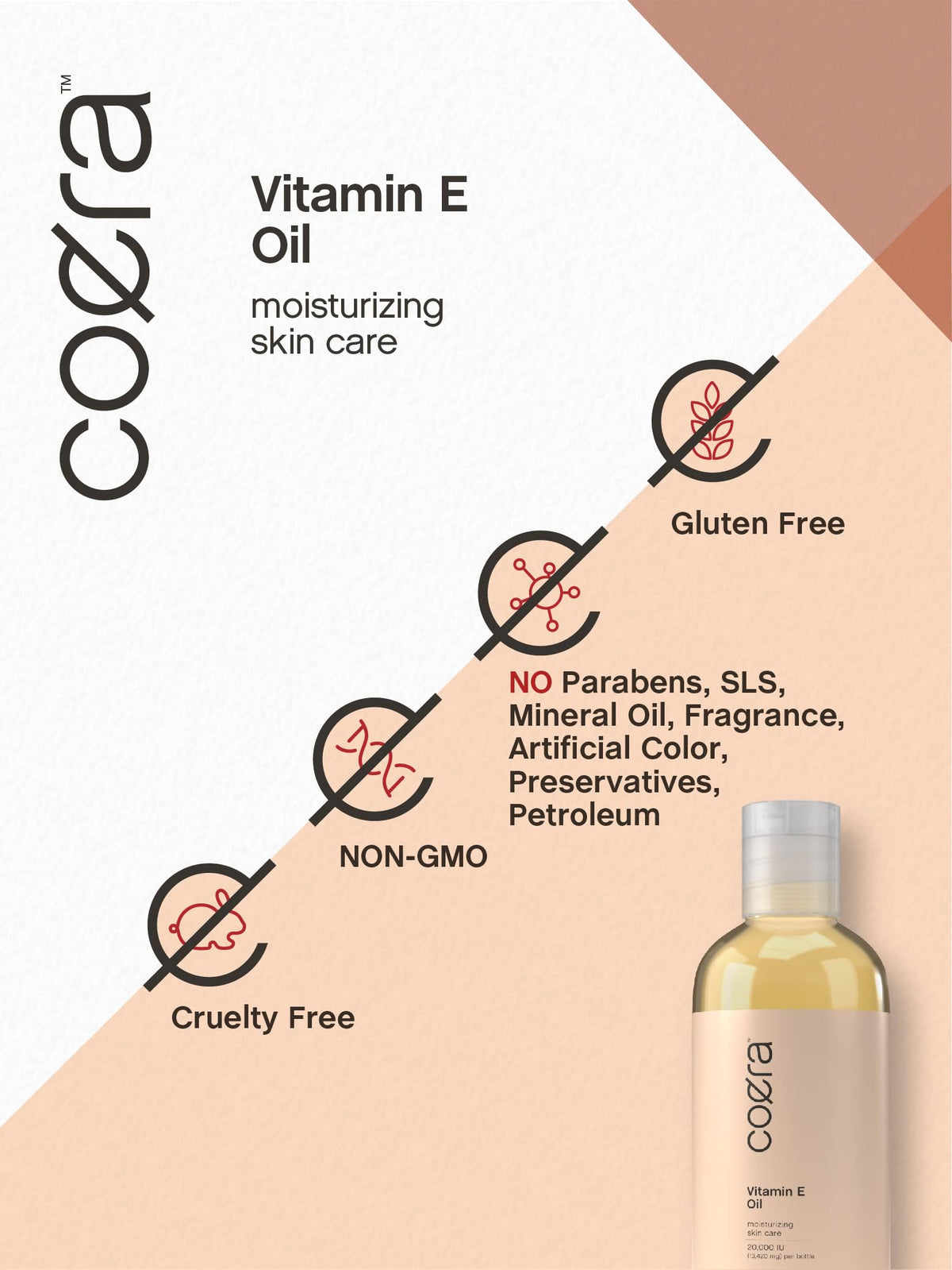 Coera Vitamin E Oil hand application illustrates nourishing skin for hands.