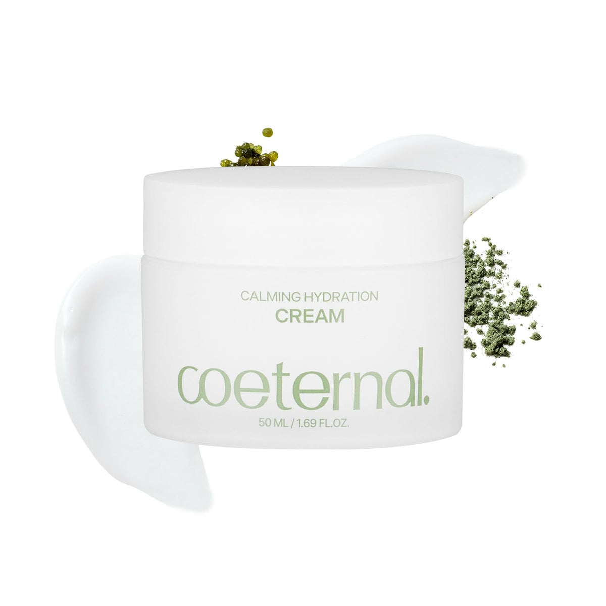 Coeternal Calming Hydration Cream bottle closeup showing soothing, breathable moisture for sensitive skin.