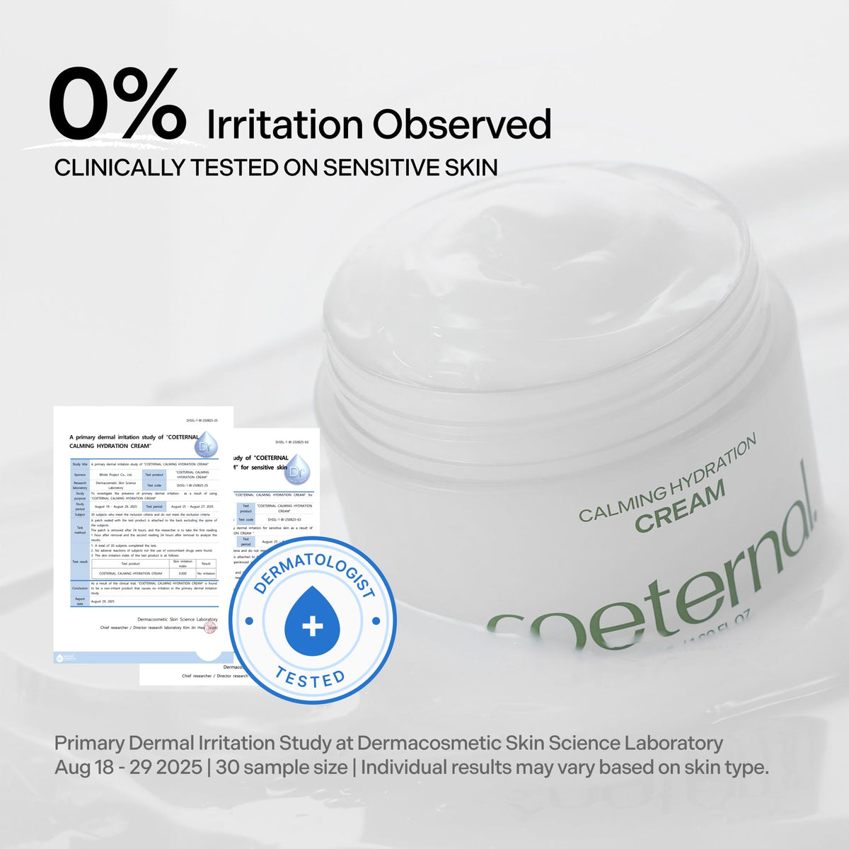 Coeternal Calming Hydration Cream being applied to skin for a calm, non-greasy finish.