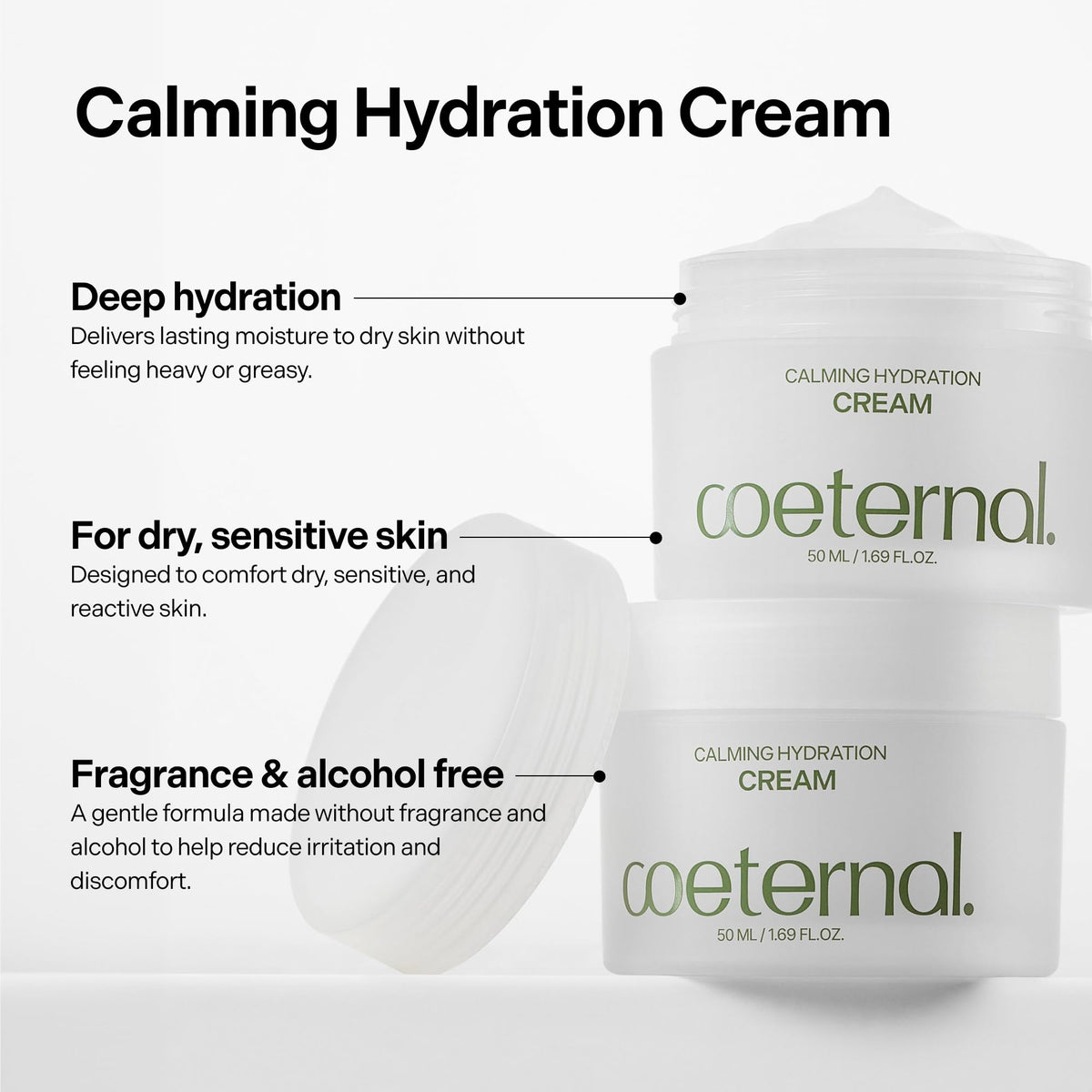 Coeternal Calming Hydration Cream texture swatch shows lightweight glide for sensitive skin.