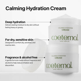 Coeternal Calming Hydration Cream texture swatch shows lightweight glide for sensitive skin.