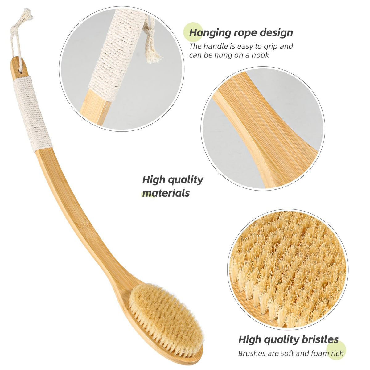 COINPOTIA bamboo back scrubber with natural bristles for gentle exfoliation