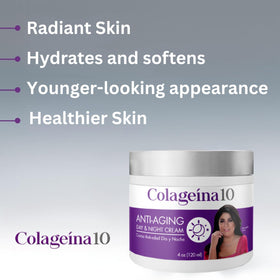 Colageina 10 cream on skin demonstrates even application and subtle glow.