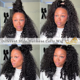 Coliki Burmese curly wig in use for day-to-night occasions