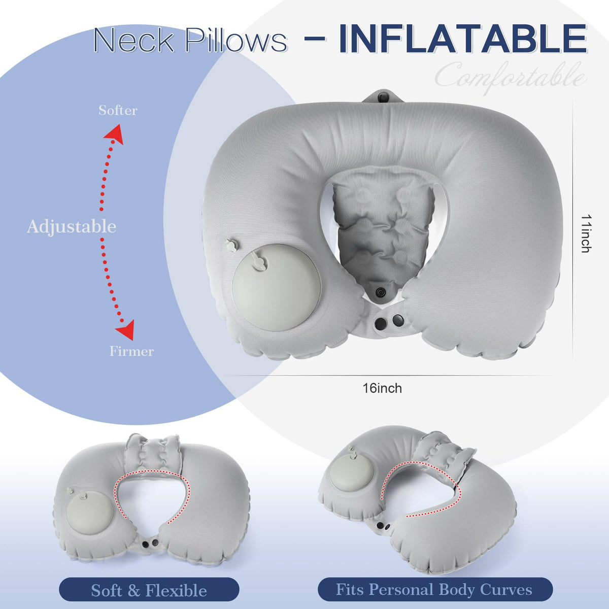 Colingmill inflatable bath pillow in black, semicircular, two-pack for neck support.