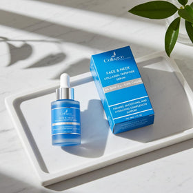 Collagen Tripeptides face neck serum application on smooth, hydrated skin