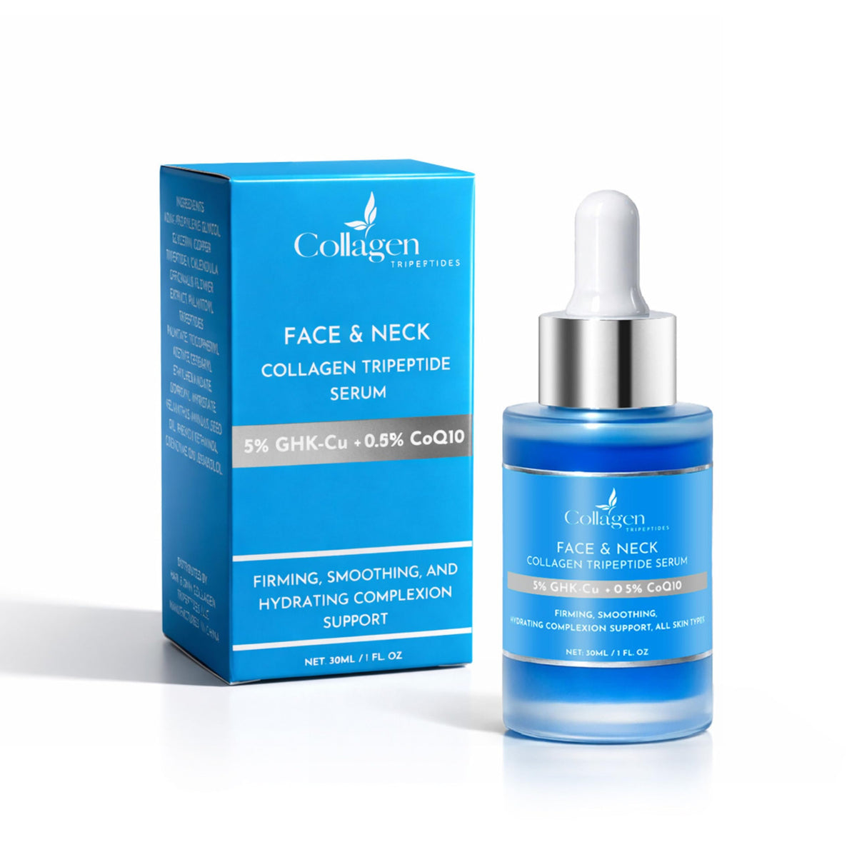 Collagen Tripeptides face neck serum bottle with dropper for precise, mess-free application
