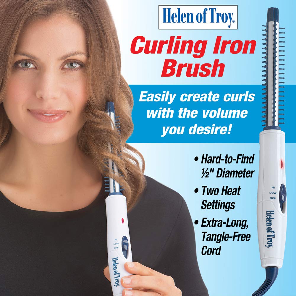 Collections Etc Helen of Troy 1512 brush iron white with attached brush enables easy styling