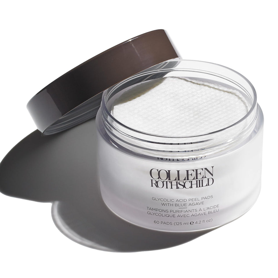 COLLEEN ROTHSCHILD Glycolic Peel Pads on the face for smoother, brighter skin.