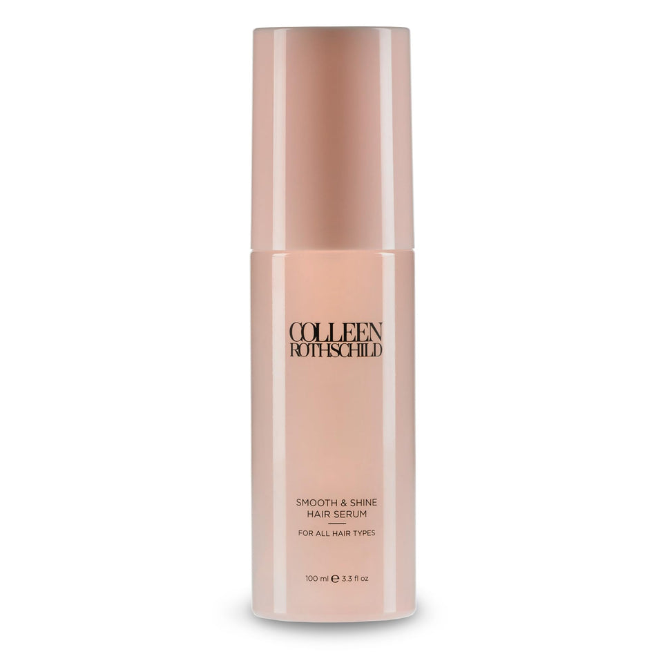 Colleen Rothschild Smooth & Shine Serum bottle closeup showing sleek finish and frizz control.