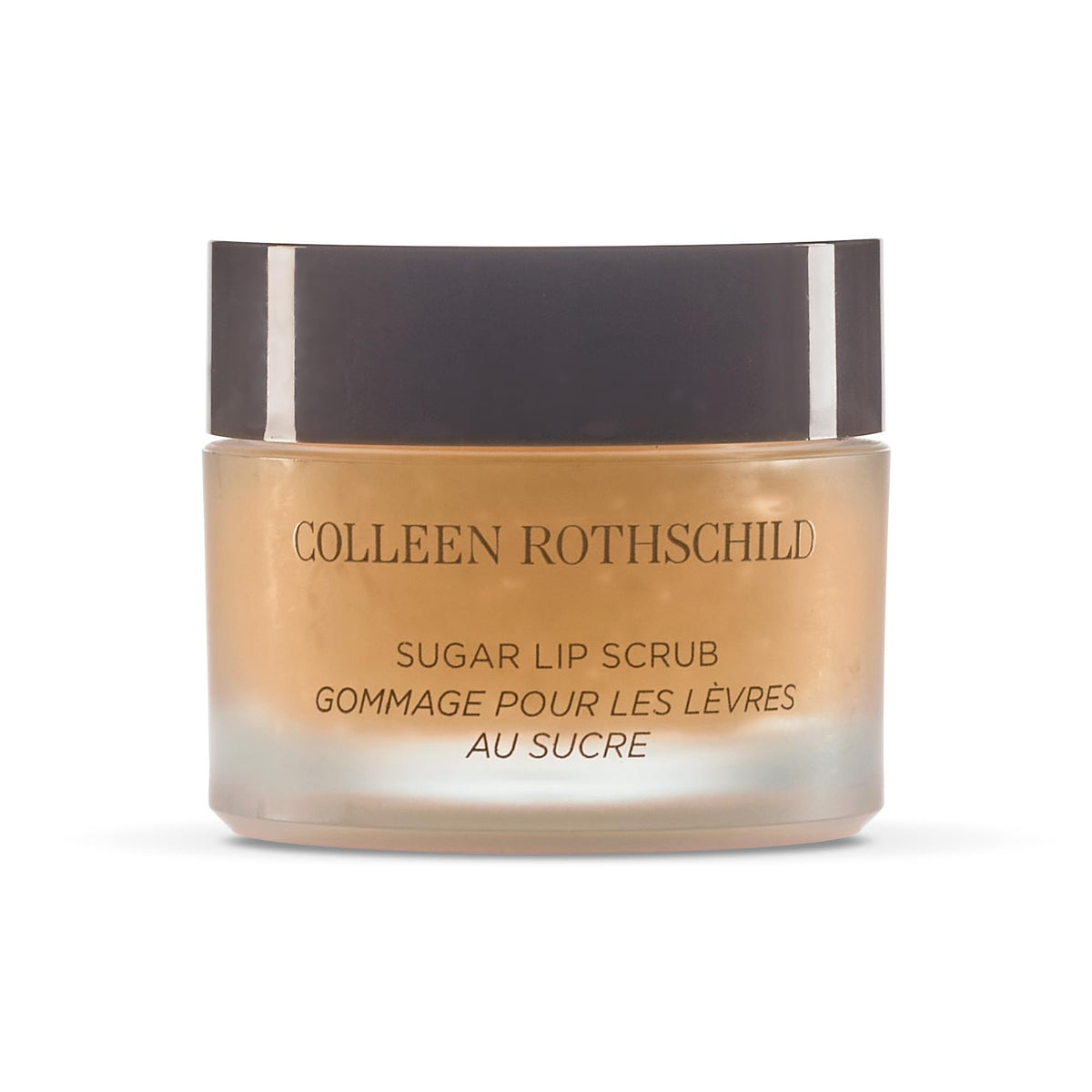 Colleen Rothschild Sugar Lip Scrub jar shows brown sugar texture for smooth lips.