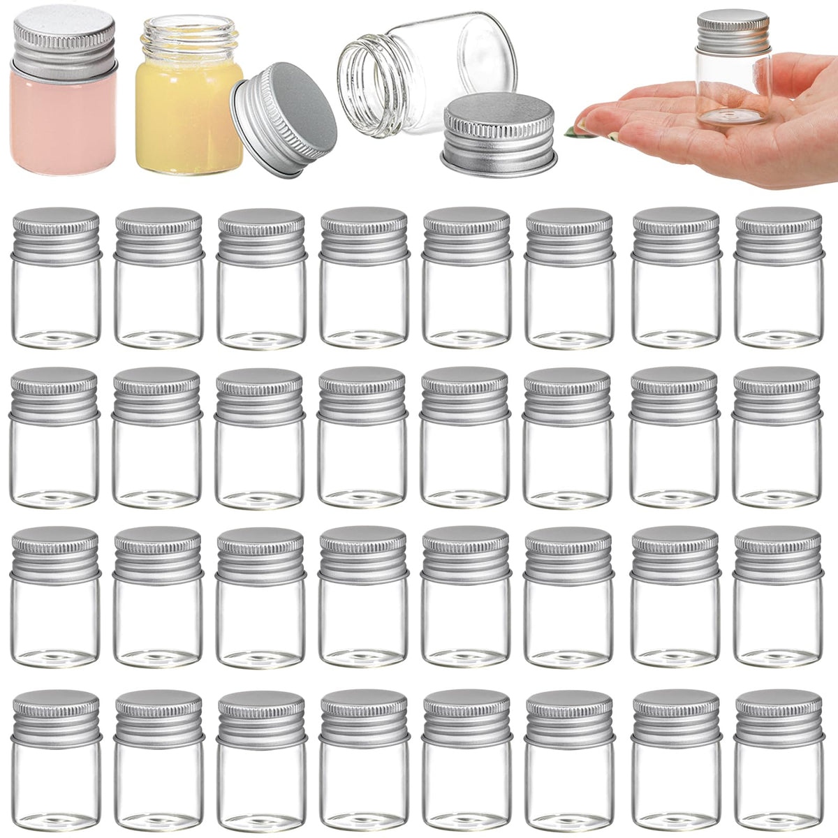 Coloch 36-pack 15ml clear glass jar with cap for travel-friendly storage.
