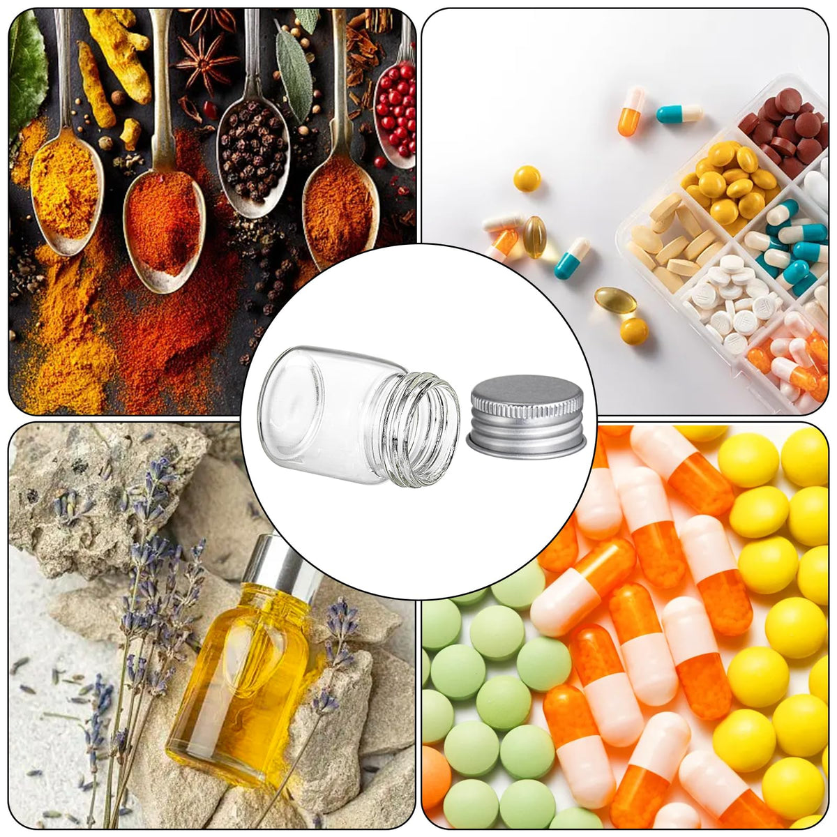 Coloch crystal-clear glass body emphasizes contents visibility and organization.