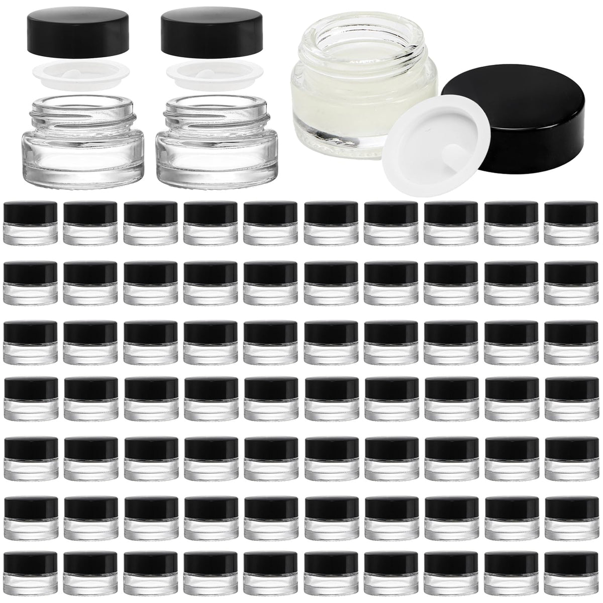 Coloch 90-pack 5ml glass jars with black lids for travel-friendly cosmetics and samples