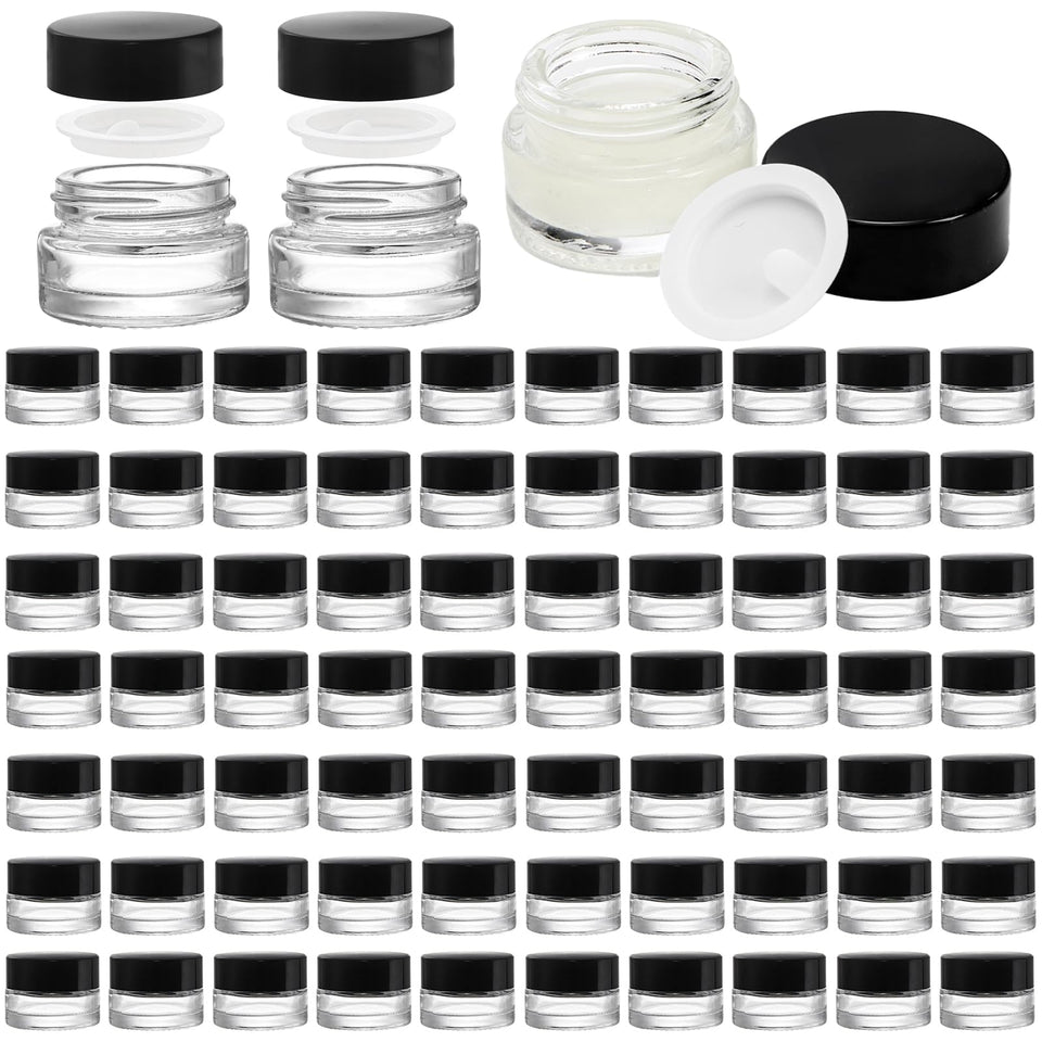 Coloch 90-pack 5ml glass jars with black lids for travel-friendly cosmetics and samples
