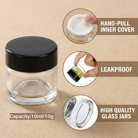 Closeup of Coloch clear mini glass jar with airtight lid